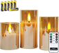 Battery-Operated LED Candles with Remote Control and Timer, Smoked Ribbed Glass Design, Warm White Light - Set of 3 with 6 Batteries Included for Home Decor