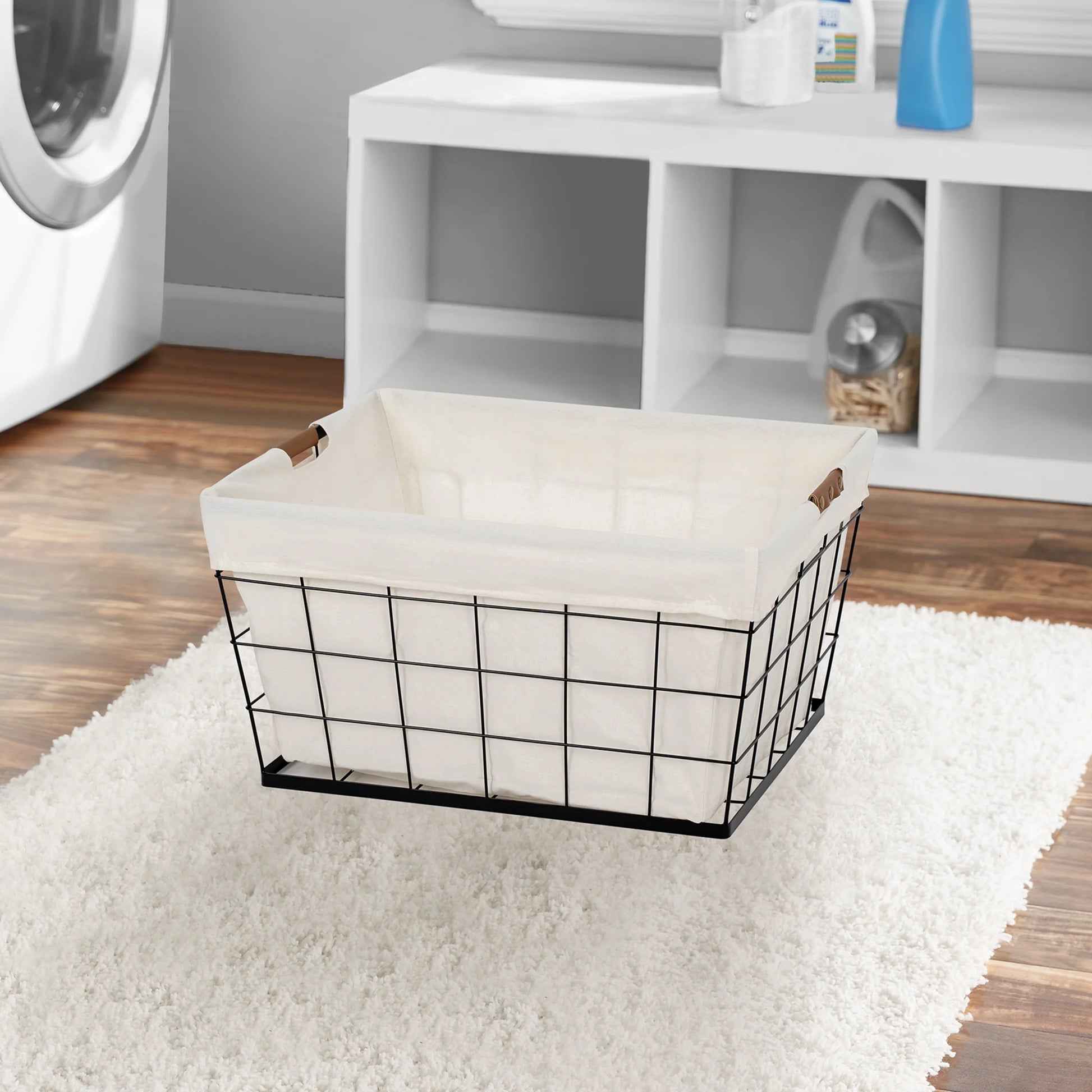 60L Rectangular Steel Laundry Basket for Adults in Black and Natural