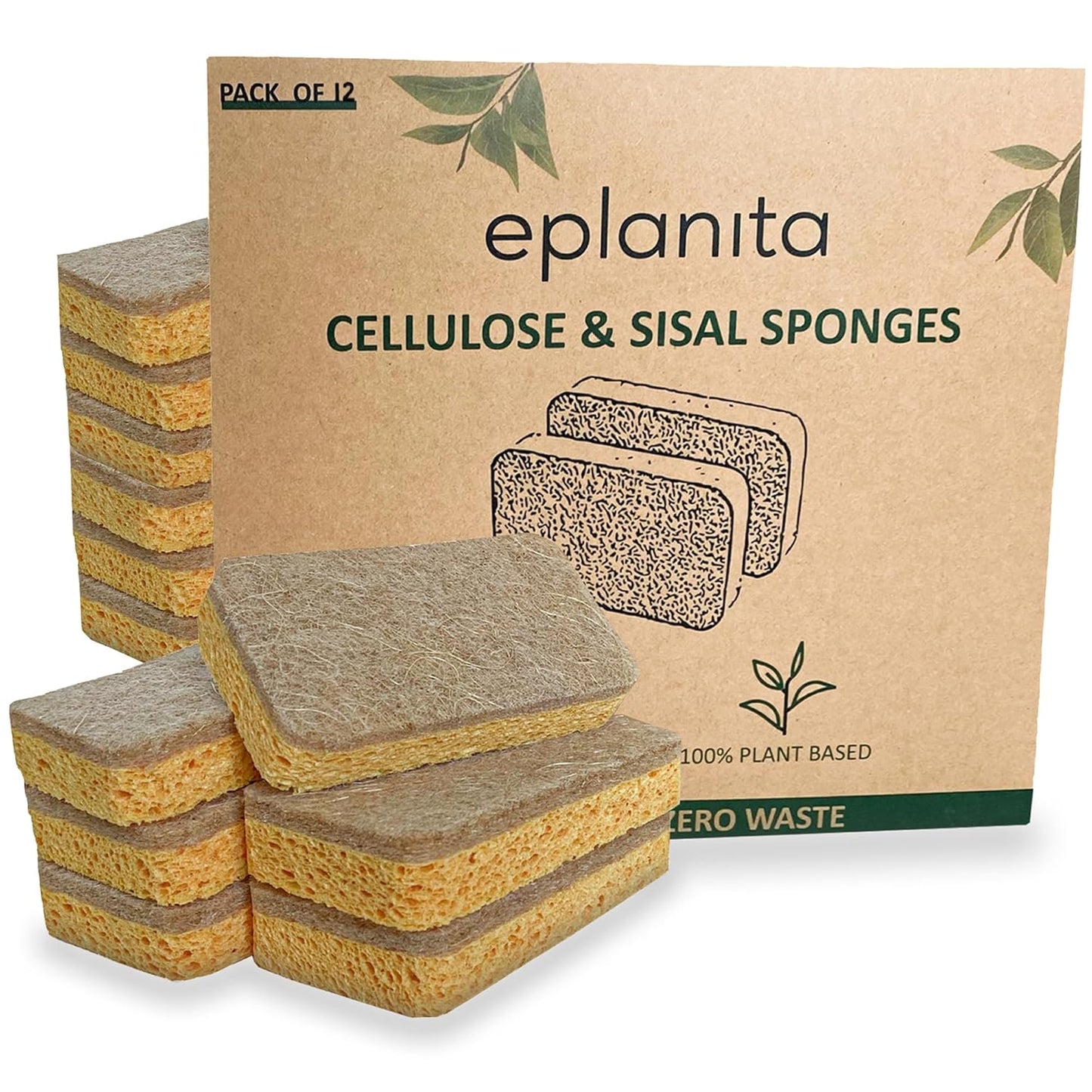 Eco-Friendly Biodegradable Plant-Based Scrub Sponges - Non-Scratch Scourers for Kitchen and Bathroom (Set of 3)