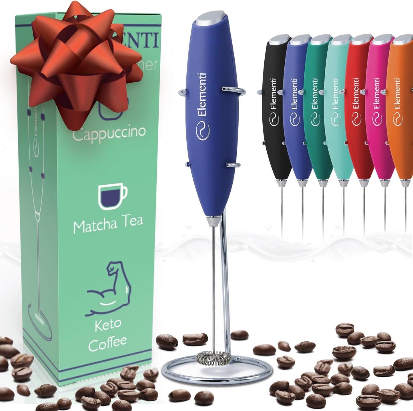 Premium Handheld Milk Frother and Drink Mixer with Stand - Perfect for Creating Cappuccinos, Lattes, and Hot Chocolate at Home (Black)