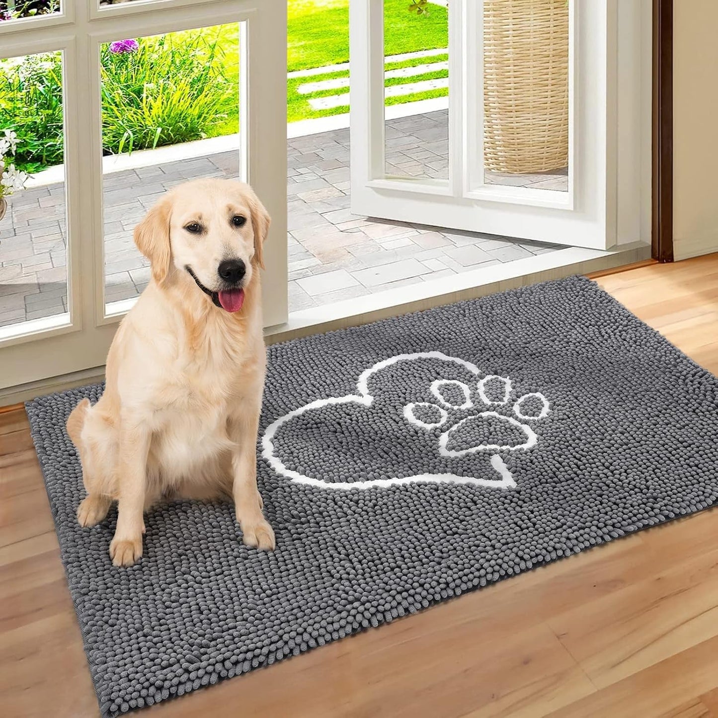 Indoor Chenille Entrance Mat, 60" x 36", Highly Absorbent and Washable Non-Slip Welcome Mat in Dark Grey