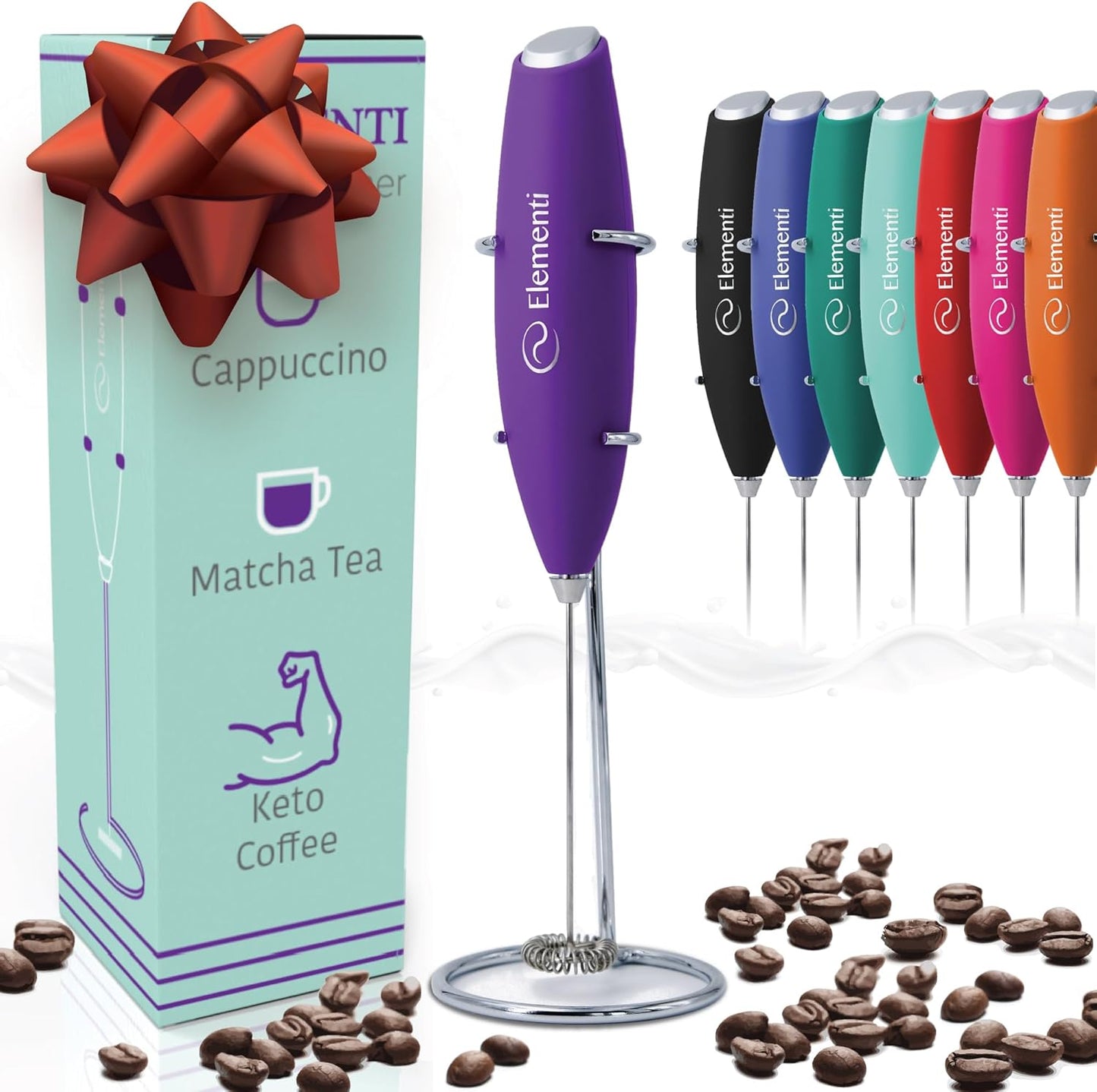 Premium Handheld Milk Frother and Drink Mixer with Stand - Perfect for Creating Cappuccinos, Lattes, and Hot Chocolate at Home (Black)