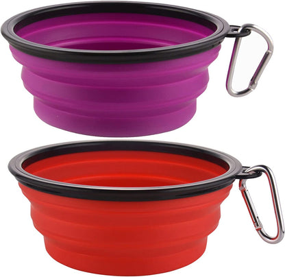 Large Collapsible Dog Bowls - 34 Oz Portable Travel Water and Food Dishes with Carabiner Clip, 2 Pack (Green and Red)