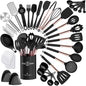 43-Piece Grey Silicone Kitchen Utensil Set with Stainless Steel Handles - Non-Stick and Heat-Resistant Cookware Essentials