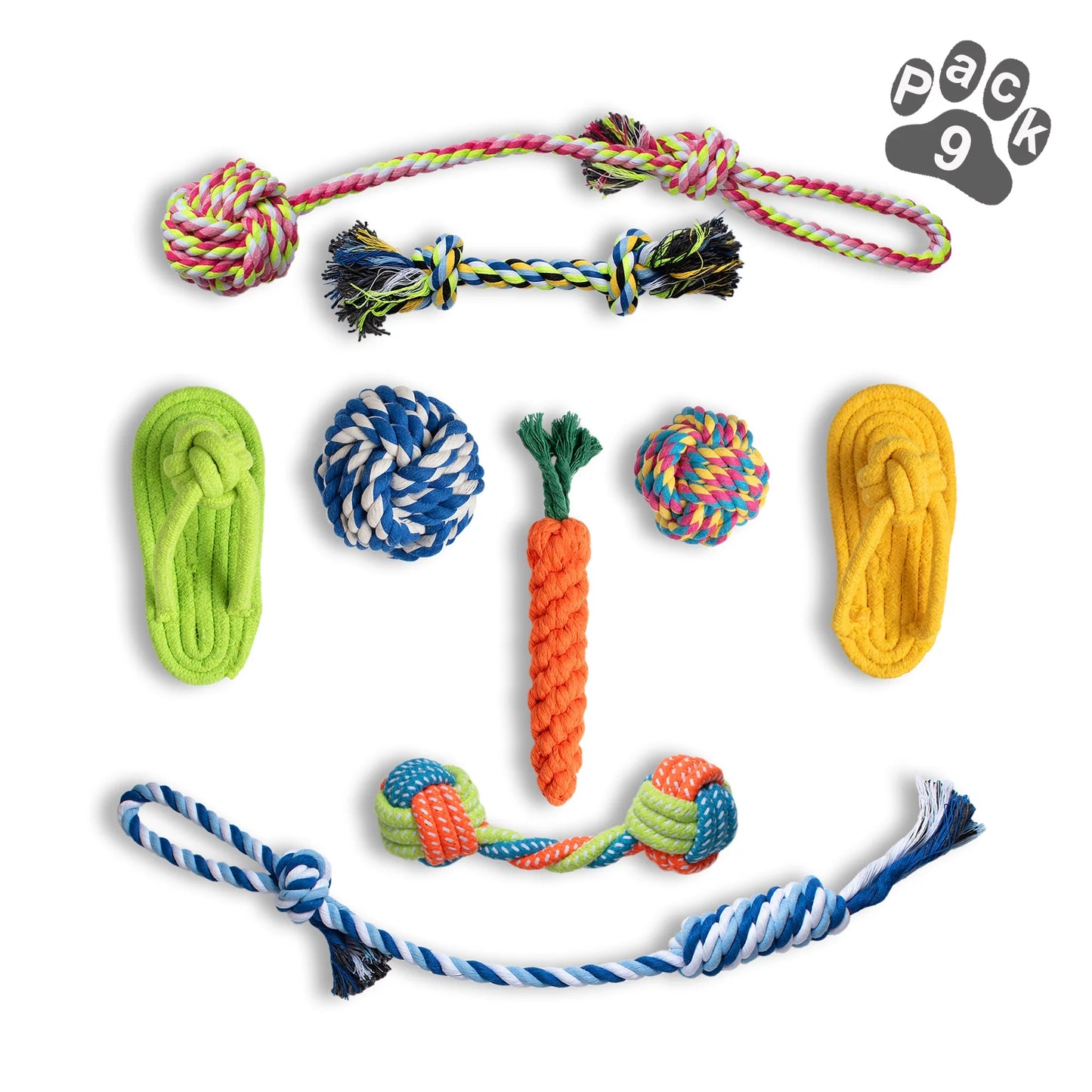 Durable Chew Toys for Puppies and Medium Dogs - Teething Rope Toys Set of 9