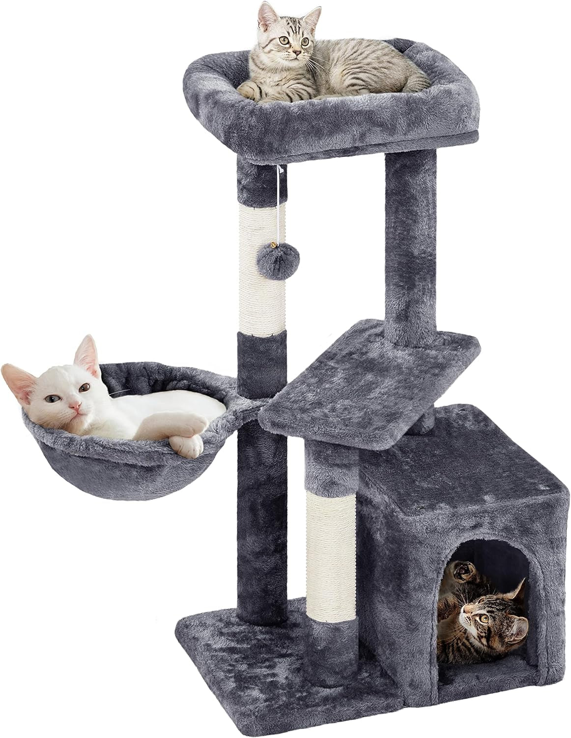 34-Inch Plush Indoor Cat Tree with Condo, Platform, and Basket for Kittens