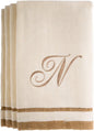 Custom Monogrammed Fingertip Towels Set of 4 - Luxurious Ivory with Golden Brown Embroidery - 100% Cotton, Extra Absorbent - Ideal for Bathroom or Kitchen - Initial H