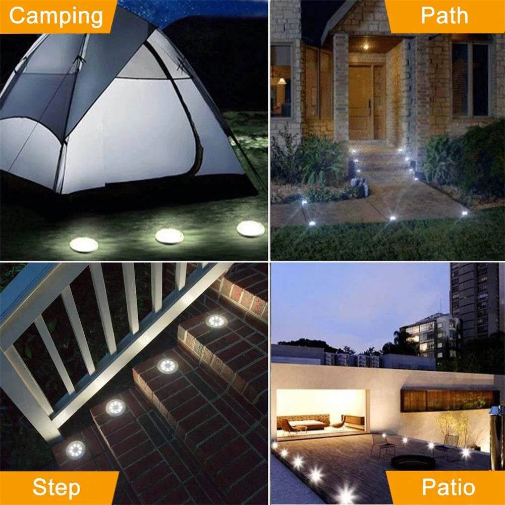 Outdoor Solar Disk Lights - 8 LED Waterproof Garden Lights for Pathways, Patios, and Lawns - White (8 Pack)