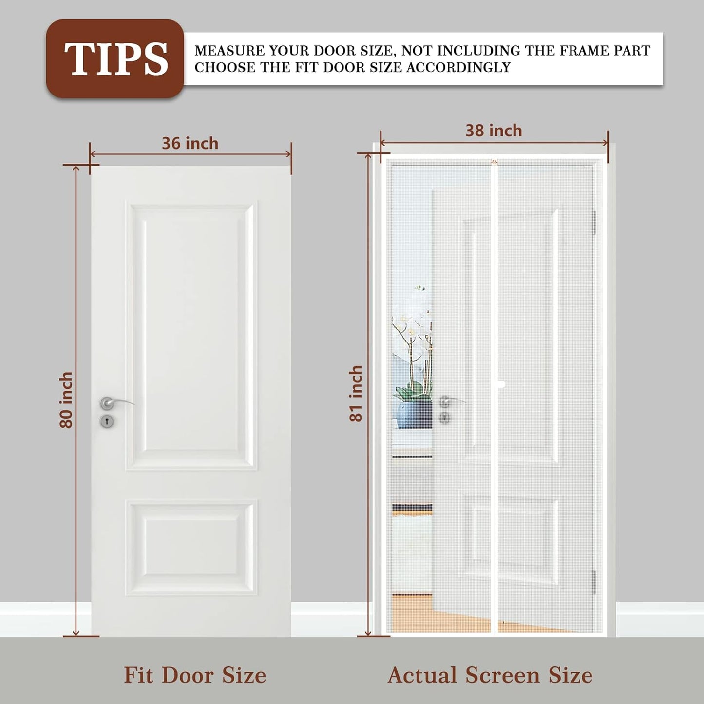 Magnetic Door Screen - High-Quality Anti-Tear Polyester for 36" x 80" and 38" x 81" Door Sizes