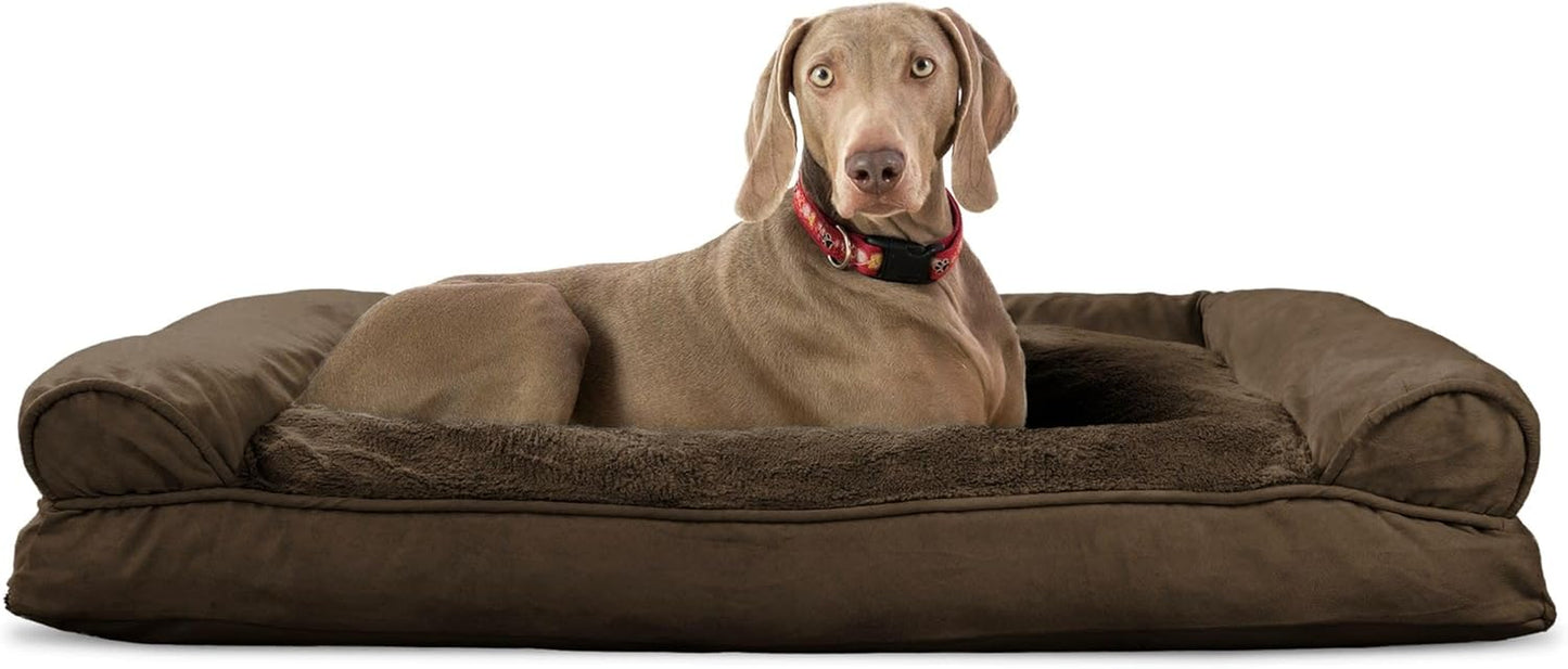 Extra-Large Plush Dog Bed with Removable Bolsters and Washable Cover in Diamond Brown for Large Breeds