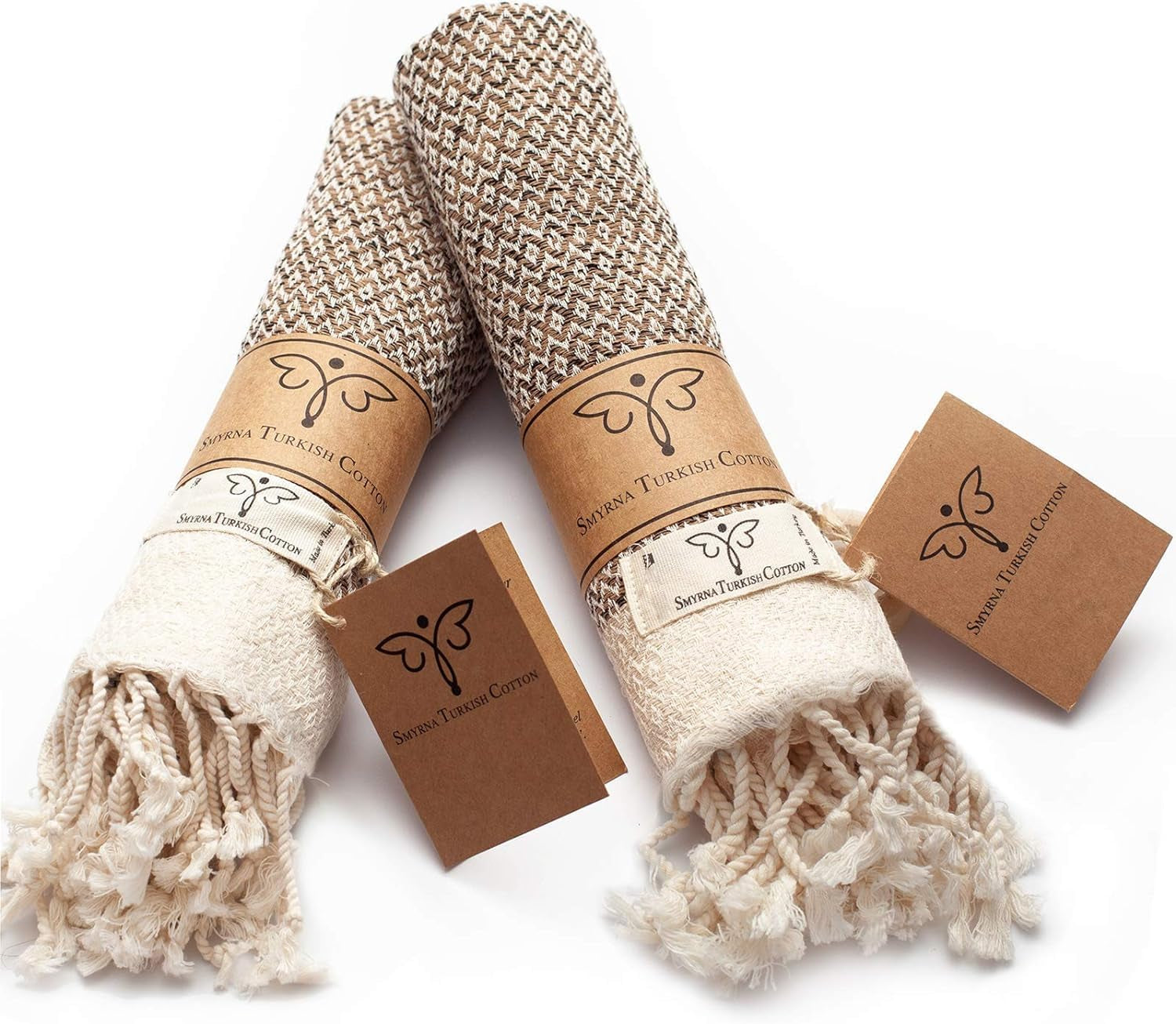 Smyrna Vintage Turkish Cotton Hand Towels - Set of 2, 16x40 Inches, Elegant Beige Towels for Bath, Kitchen, Yoga, and More