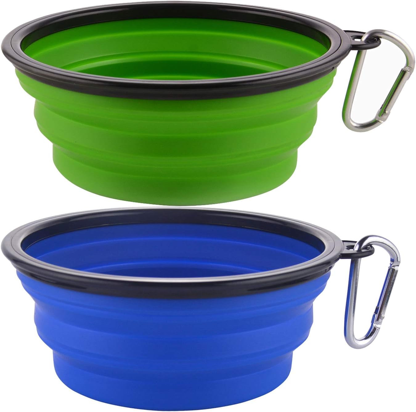 Large Collapsible Dog Bowls - 34 Oz Portable Travel Water and Food Dishes with Carabiner Clip, 2 Pack (Green and Red)