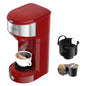 Compact Single Serve Coffee Maker with 6 to 14 Oz Capacity, Permanent Filter, Compatible with K-Cup Pods and Ground Coffee in Red Design