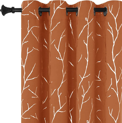 Elegant Light Grey Blackout Curtains with Silver Tree Branch Design, 63-Inch Length, Set of 2 Panels, Windproof, 38W x 63L