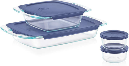 4-Pack Glass Bakeware and Food Storage Set with BPA-Free Lids - Dishwasher, Microwave, Freezer, and Pre-Heated Oven Safe