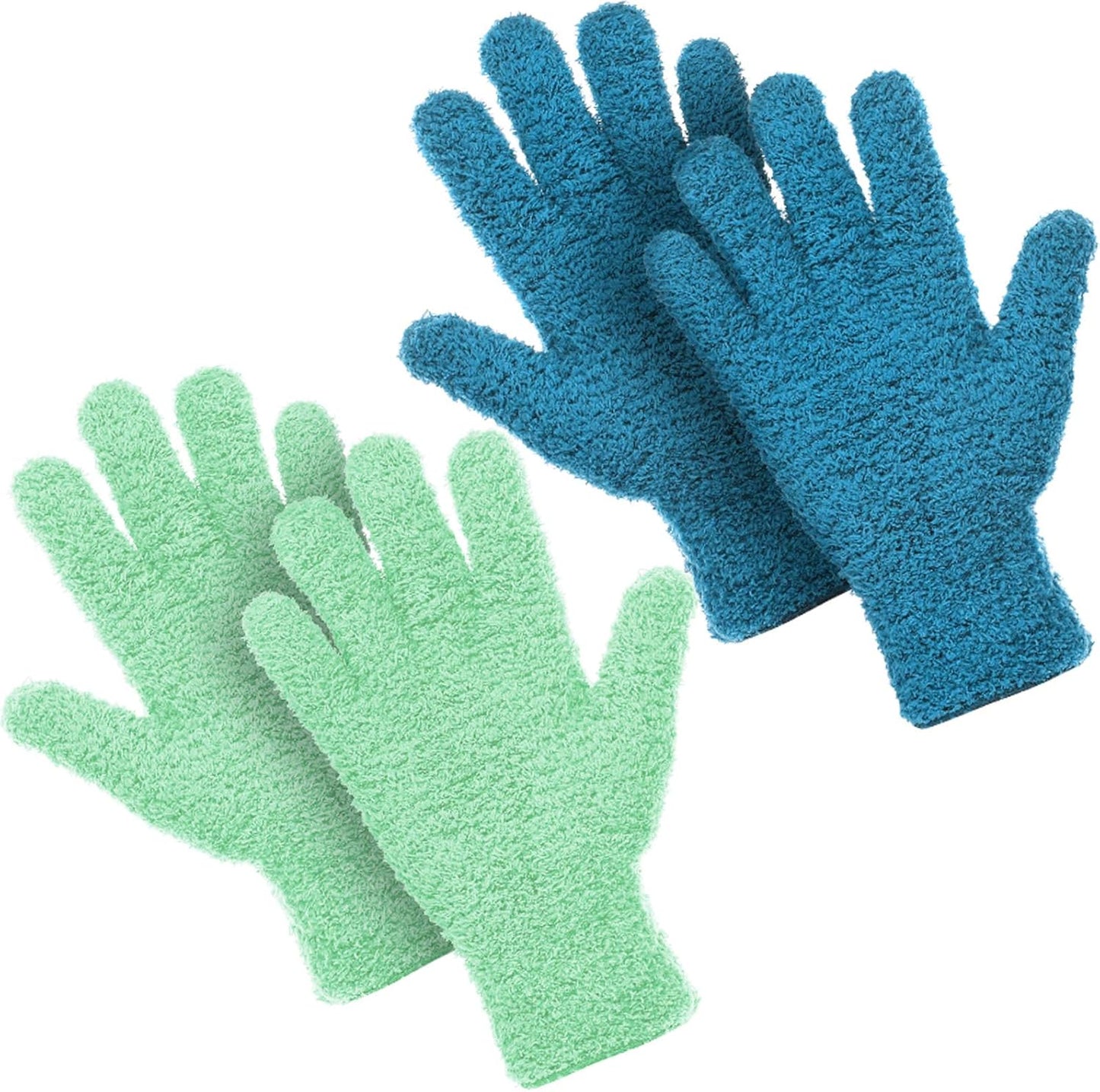 Microfiber Gloves for Dusting and Cleaning - 2 Pairs, Large (Blue)