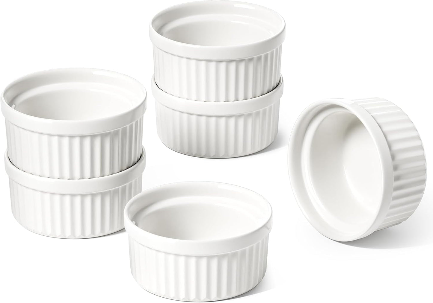 Oven-Safe Ceramic Ramekins Set of 6 (4 oz) – Ideal for Crème Brûlée, Pudding, Custard, Soufflé, and Dipping Sauces in Classic Red