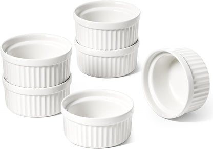 Oven-Safe Ceramic Ramekins Set of 6 (4 oz) – Ideal for Crème Brûlée, Pudding, Custard, Soufflé, and Dipping Sauces in Classic Red