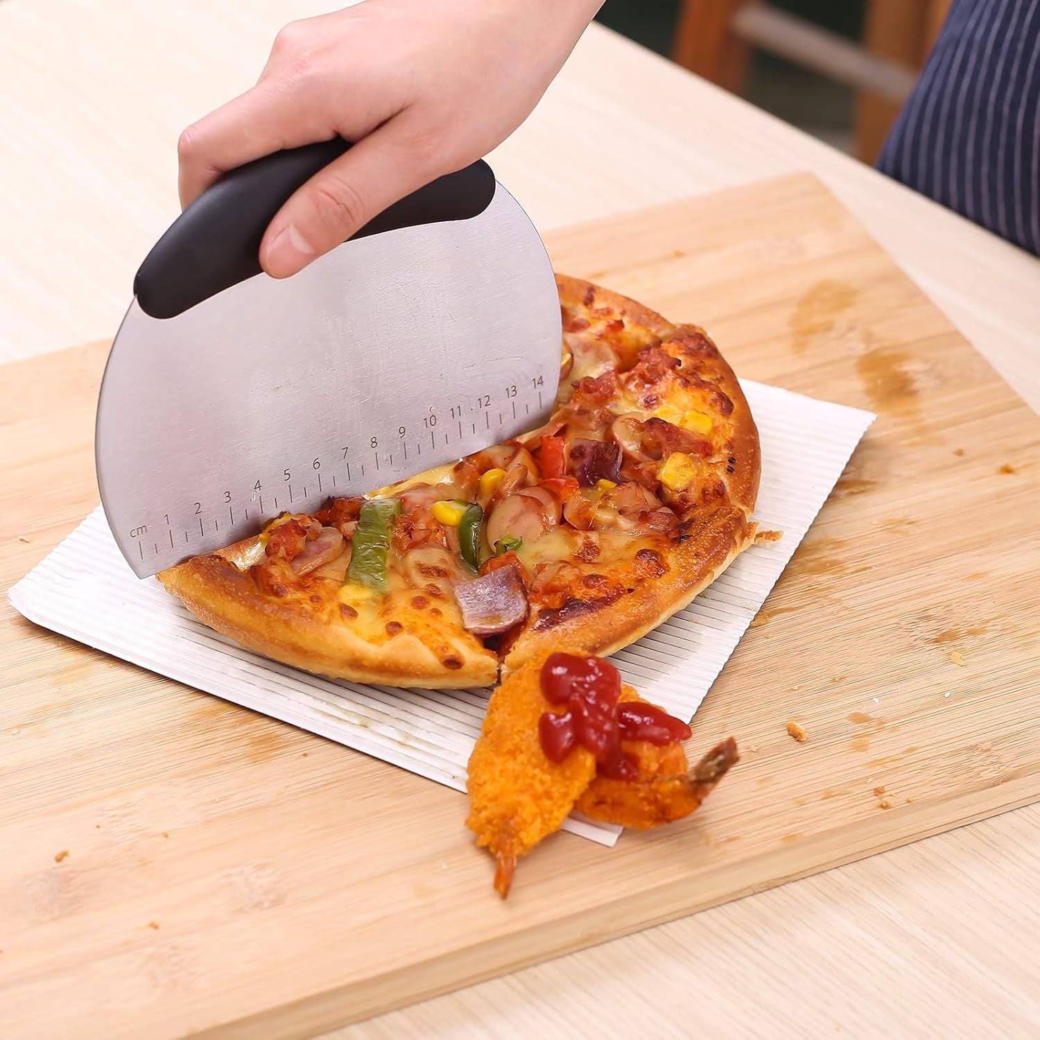 Stainless Steel Dough Pastry Scraper Cutter with Ergonomic Non-Slip Grip - Professional Pizza Chopper (Black)