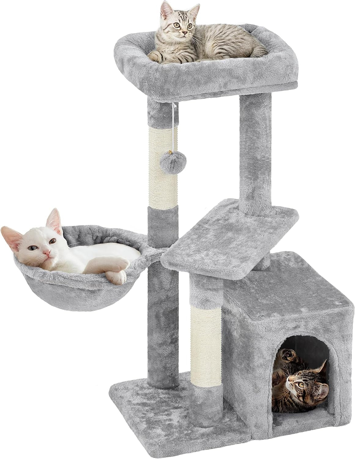 34-Inch Plush Indoor Cat Tree with Condo, Platform, and Basket for Kittens