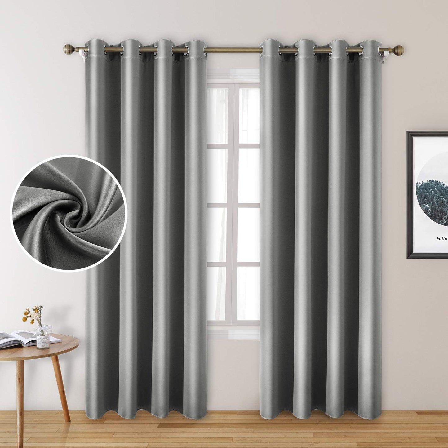 Luxurious Silver Grey Faux Silk Blackout Curtains - 52 x 96 Inches - Thermal Insulated Room Darkening Drapes for Optimal Bedroom Comfort