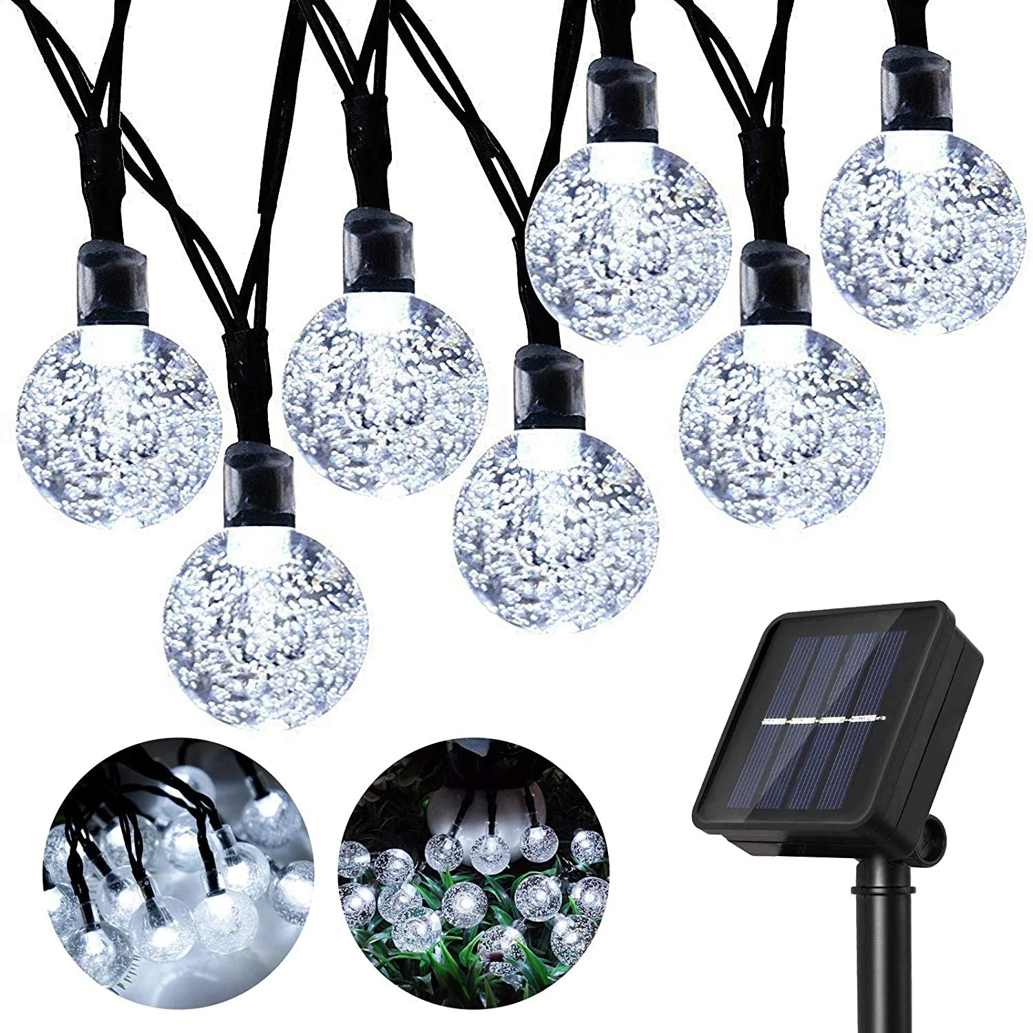 Solar-Powered 50 LED Outdoor String Lights - Waterproof Garden Pathway Decoration in White