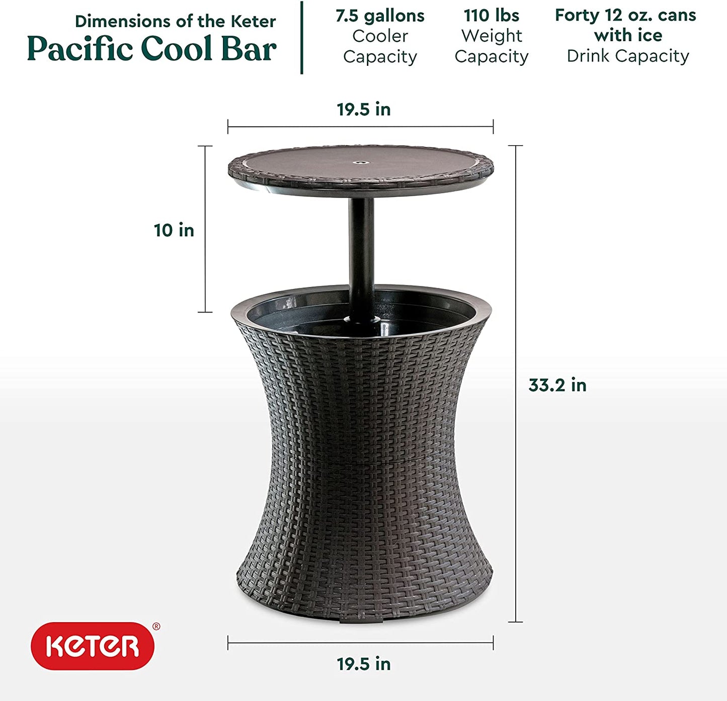 Pacific Cool Bar Outdoor Patio Furniture and Hot Tub Side Table with 7.5-Gallon Beverage Cooler in Espresso Brown