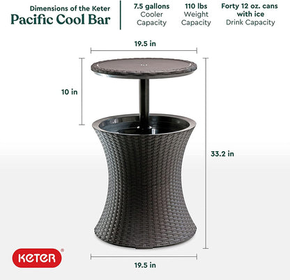 Pacific Cool Bar Outdoor Patio Furniture and Hot Tub Side Table with 7.5-Gallon Beverage Cooler in Espresso Brown