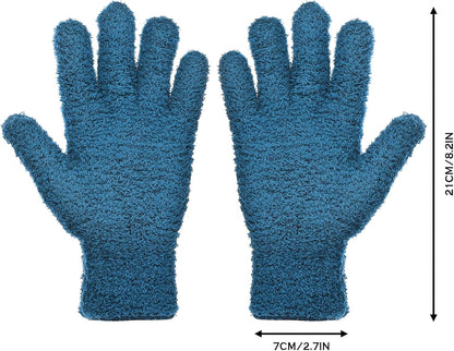 Microfiber Gloves for Dusting and Cleaning - 2 Pairs, Large (Blue)