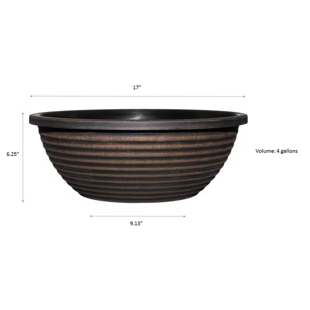 17-Inch Antique Copper Santa Fe Resin Planter Bowl