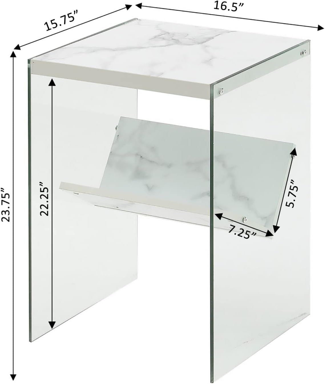 Soho End Table with Faux White Marble Finish - Dimensions: 15.75" x 16.5" x 23.75