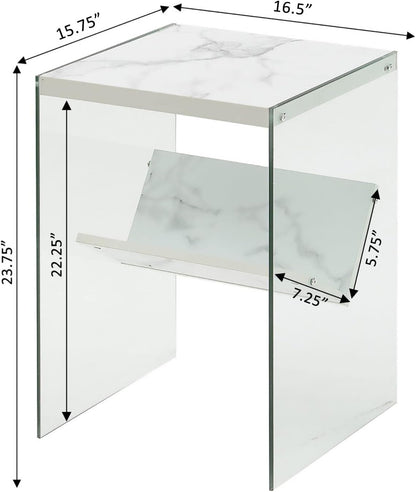 Soho End Table with Faux White Marble Finish - Dimensions: 15.75" x 16.5" x 23.75