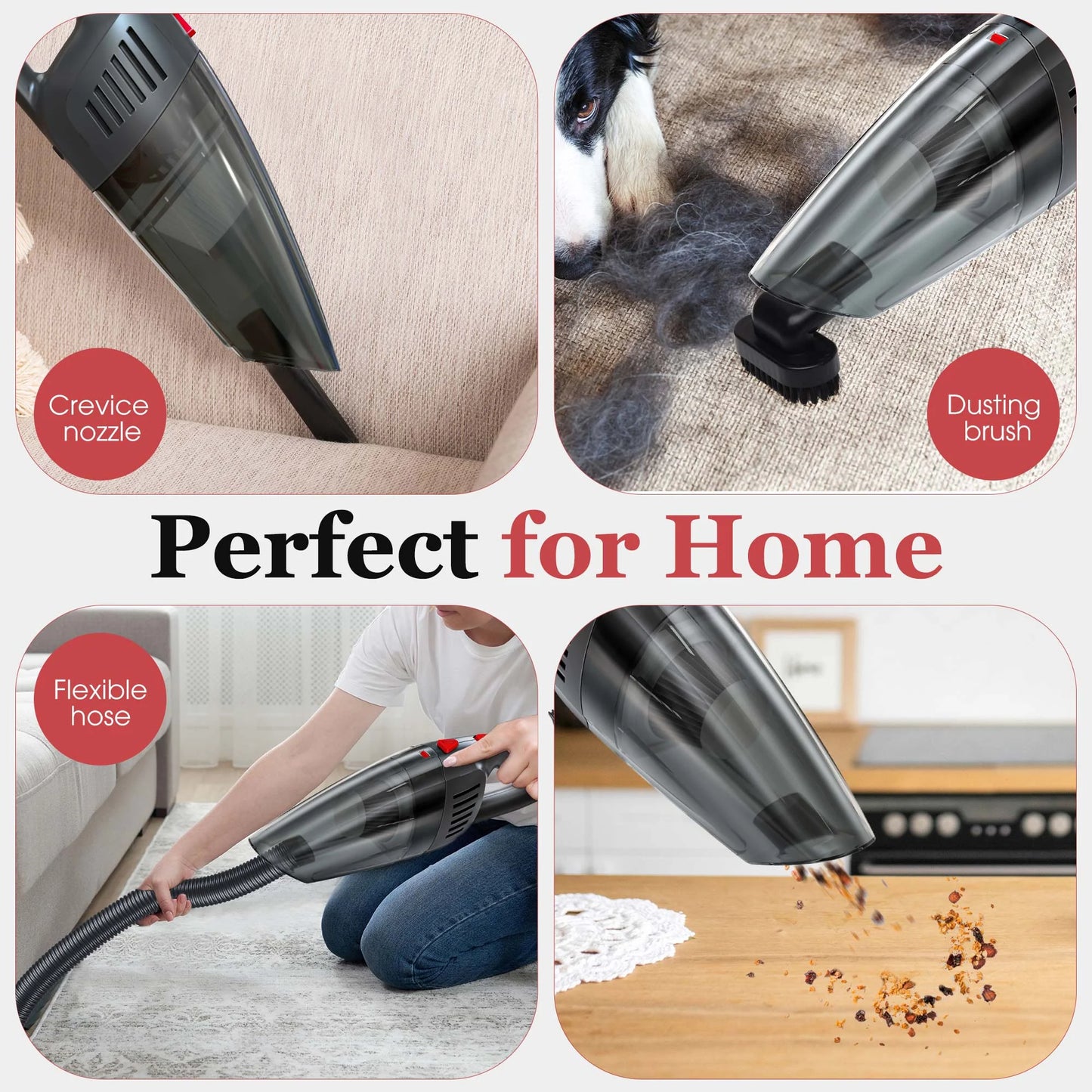 Cordless Handheld Vacuum Cleaner - Portable Car Vacuum with Strong Suction, Mini Wet/Dry Design for Multi-Surface Use, Black