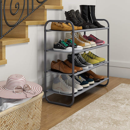 4-Tier Dark Grey Fabric Shoe Rack Organizer for Entryway, Hallway, and Bedroom Storage Solutions