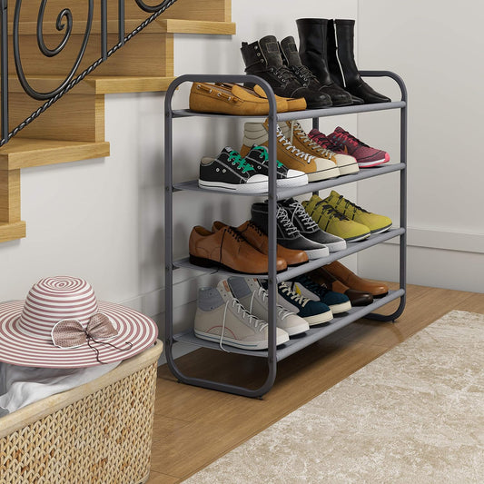 4-Tier Dark Grey Fabric Shoe Rack Organizer for Entryway, Hallway, and Bedroom Storage Solutions
