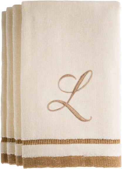 Custom Monogrammed Fingertip Towels Set of 4 - Luxurious Ivory with Golden Brown Embroidery - 100% Cotton, Extra Absorbent - Ideal for Bathroom or Kitchen - Initial H