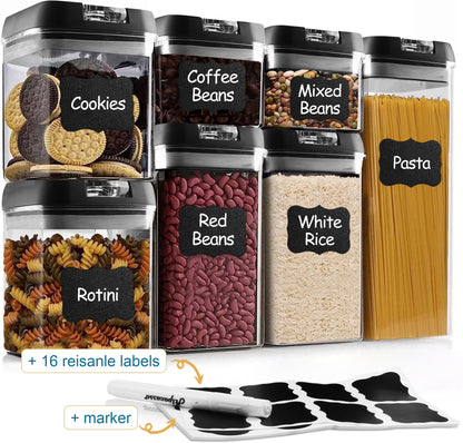 7-Piece BPA-Free Airtight Plastic Food Storage Container Set with Easy Lock Lids for Kitchen Pantry Organization