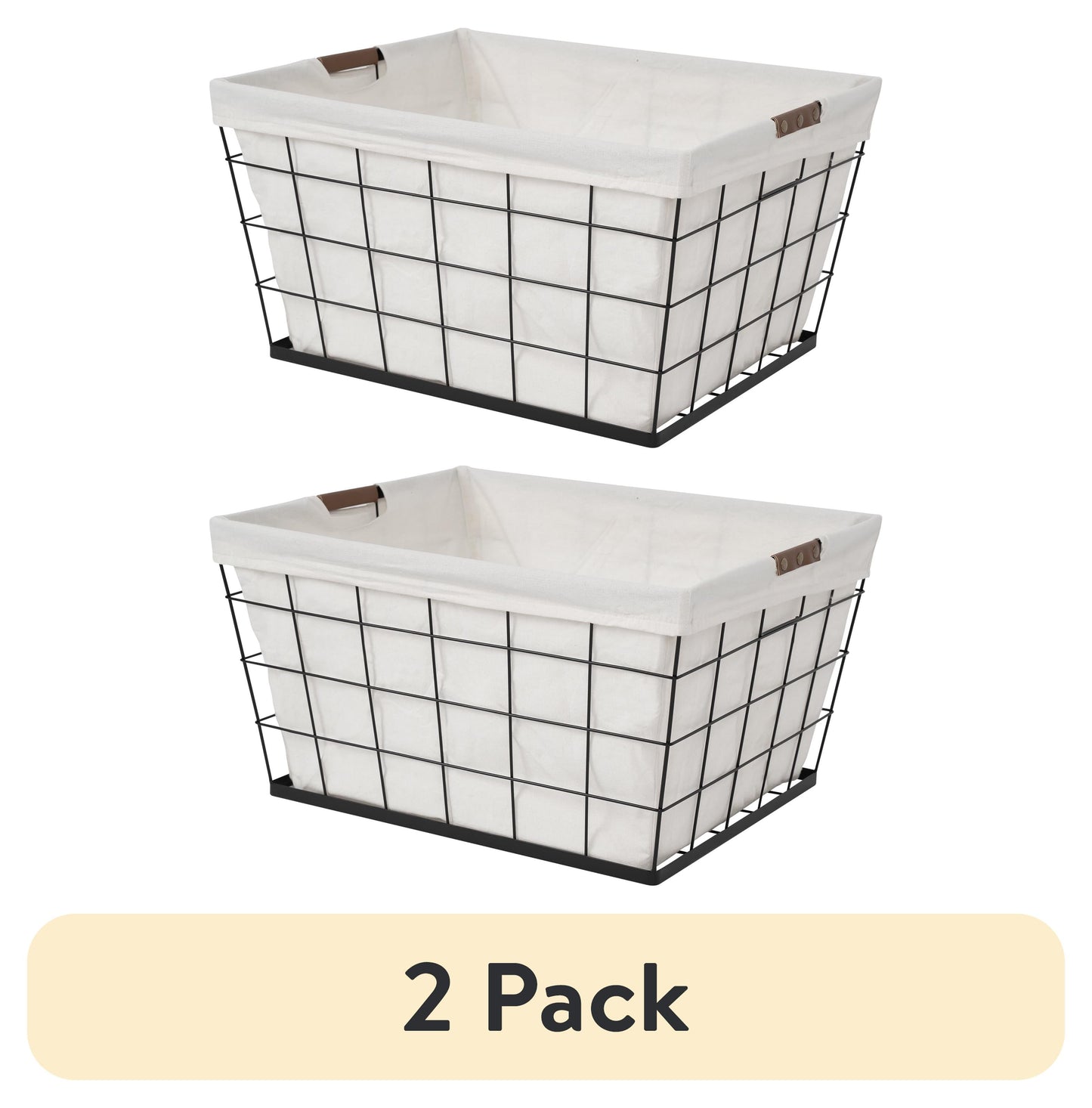 60L Rectangular Steel Laundry Basket for Adults in Black and Natural