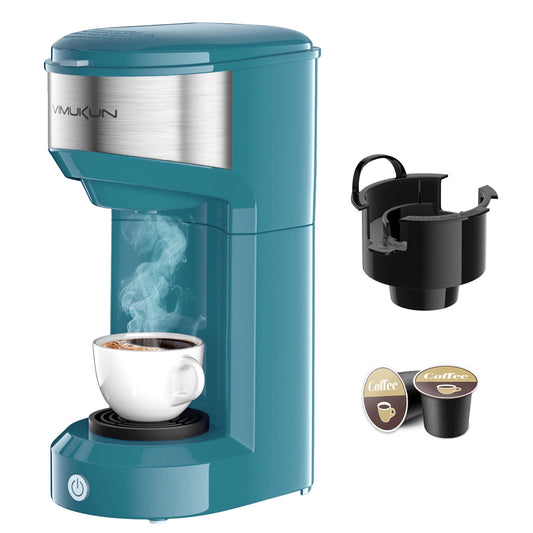 Compact Single Serve Coffee Maker with 6 to 14 Oz Capacity, Permanent Filter, Compatible with K-Cup Pods and Ground Coffee in Red Design
