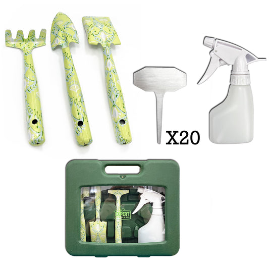 Indoor Gardening Tool Set with Carrying Case - 24 Piece Collection in Green