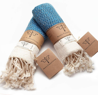 Smyrna Vintage Turkish Cotton Hand Towels - Set of 2, 16x40 Inches, Elegant Beige Towels for Bath, Kitchen, Yoga, and More