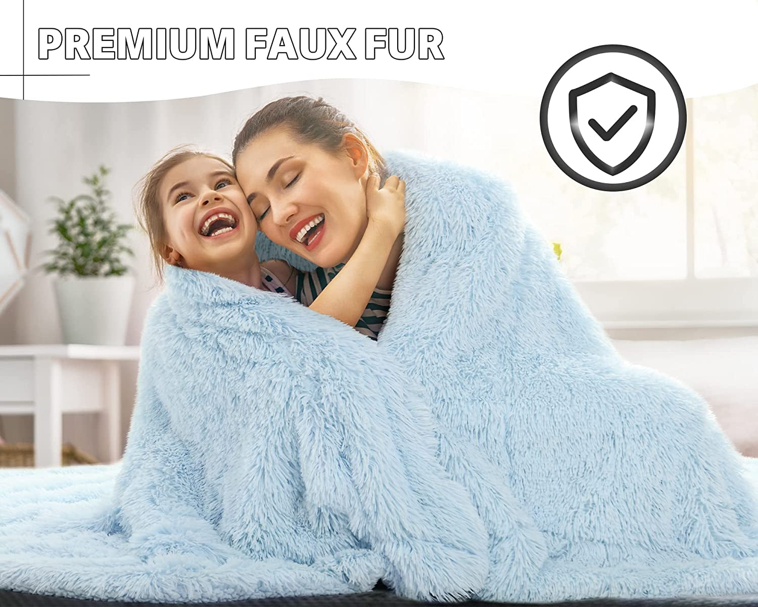 Light Blue Super Soft Shaggy Fuzzy Sherpa Throw Blanket, Cozy Lightweight Fluffy Faux Fur, 50" x 60", Washable Home Decor for Bed, Couch, and Sofa