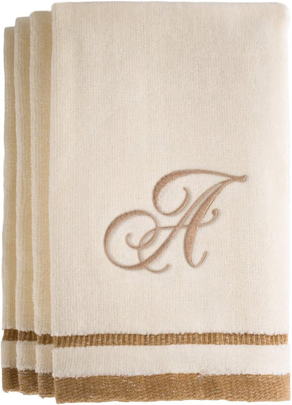 Custom Monogrammed Fingertip Towels Set of 4 - Luxurious Ivory with Golden Brown Embroidery - 100% Cotton, Extra Absorbent - Ideal for Bathroom or Kitchen - Initial H