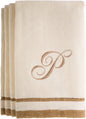 Custom Monogrammed Fingertip Towels Set of 4 - Luxurious Ivory with Golden Brown Embroidery - 100% Cotton, Extra Absorbent - Ideal for Bathroom or Kitchen - Initial H