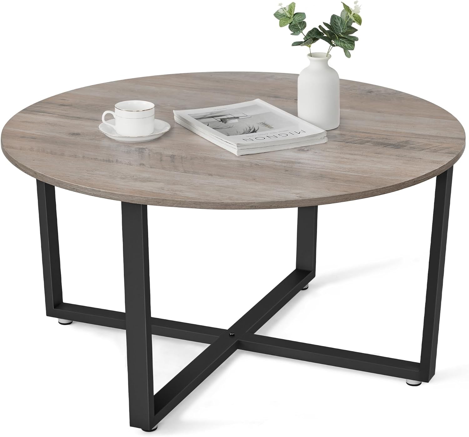 Industrial-Style Coffee Table with Two-Tier Design, Mesh Shelf, Steel Frame, and Adjustable Feet in Rustic Brown and Black Finish