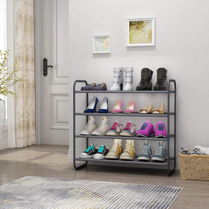 4-Tier Dark Grey Fabric Shoe Rack Organizer for Entryway, Hallway, and Bedroom Storage Solutions