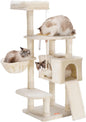 Multi-Tier Indoor Cat Tree and Tower with Scratching Board and Feeding Bowl in Light Gray HCT010M