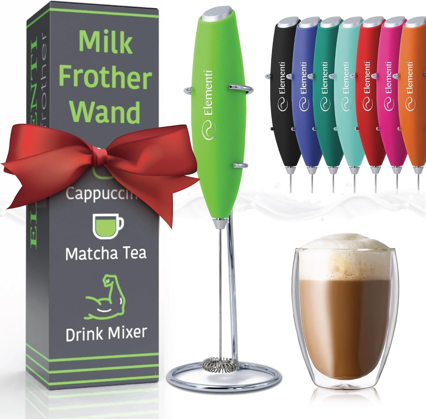 Premium Handheld Milk Frother and Drink Mixer with Stand - Perfect for Creating Cappuccinos, Lattes, and Hot Chocolate at Home (Black)