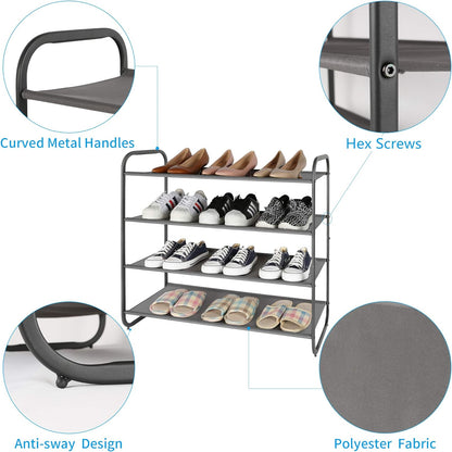 4-Tier Dark Grey Fabric Shoe Rack Organizer for Entryway, Hallway, and Bedroom Storage Solutions