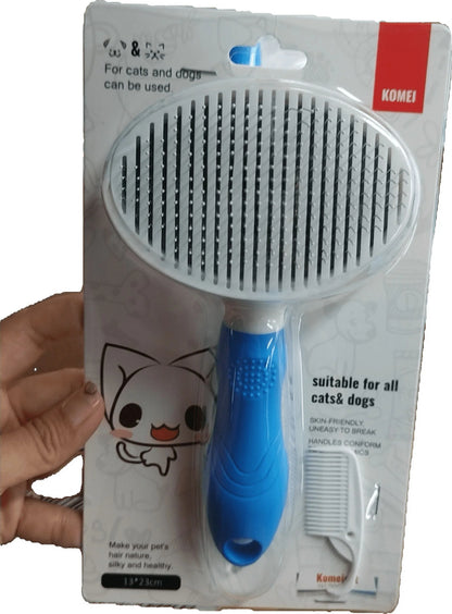 Self-Cleaning Slicker Brush for Dogs and Cats - Effective Grooming Tool for Removing Loose Undercoat, Mats, and Tangled Hair, Includes Flea Comb